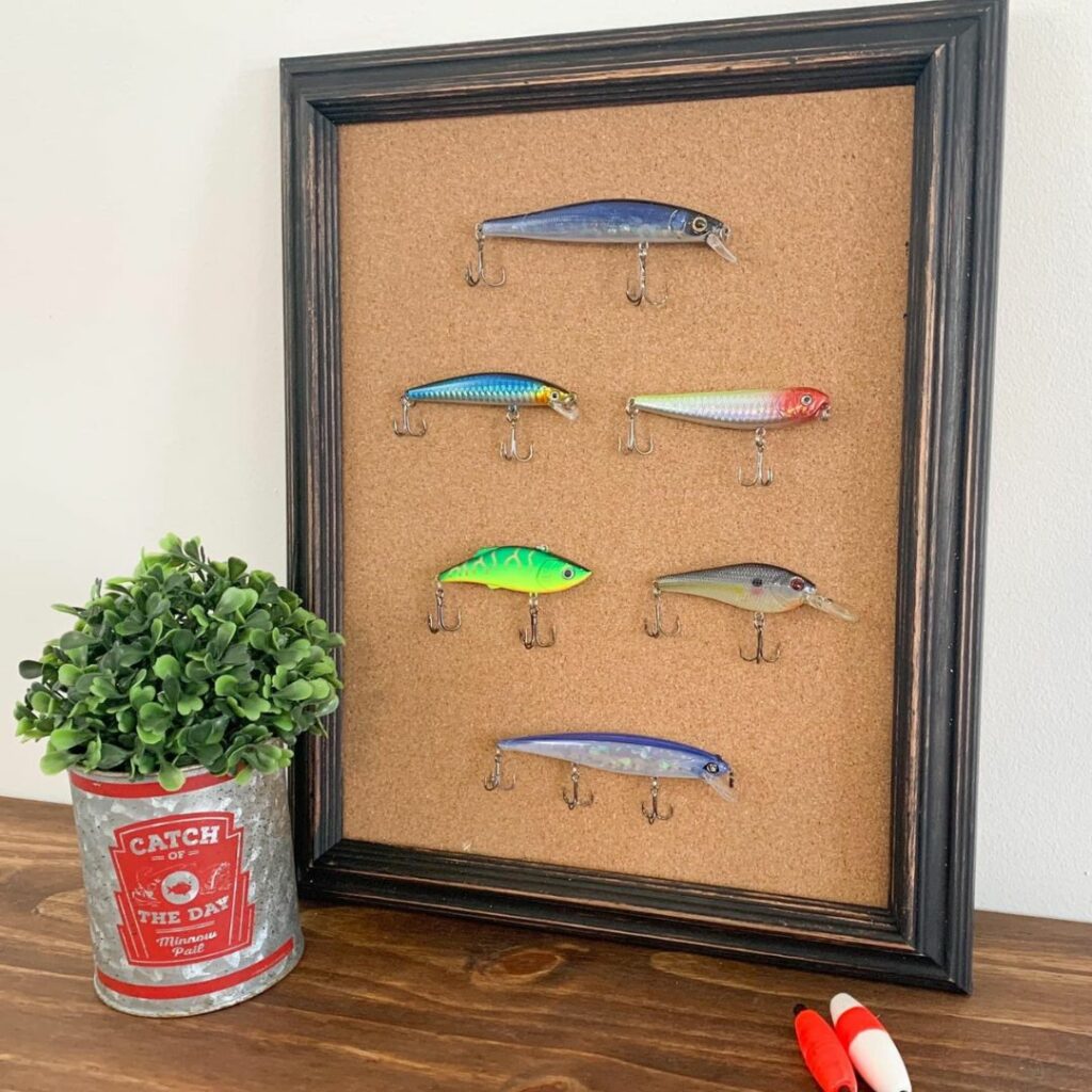 repurposed picture frame lure wall decor after